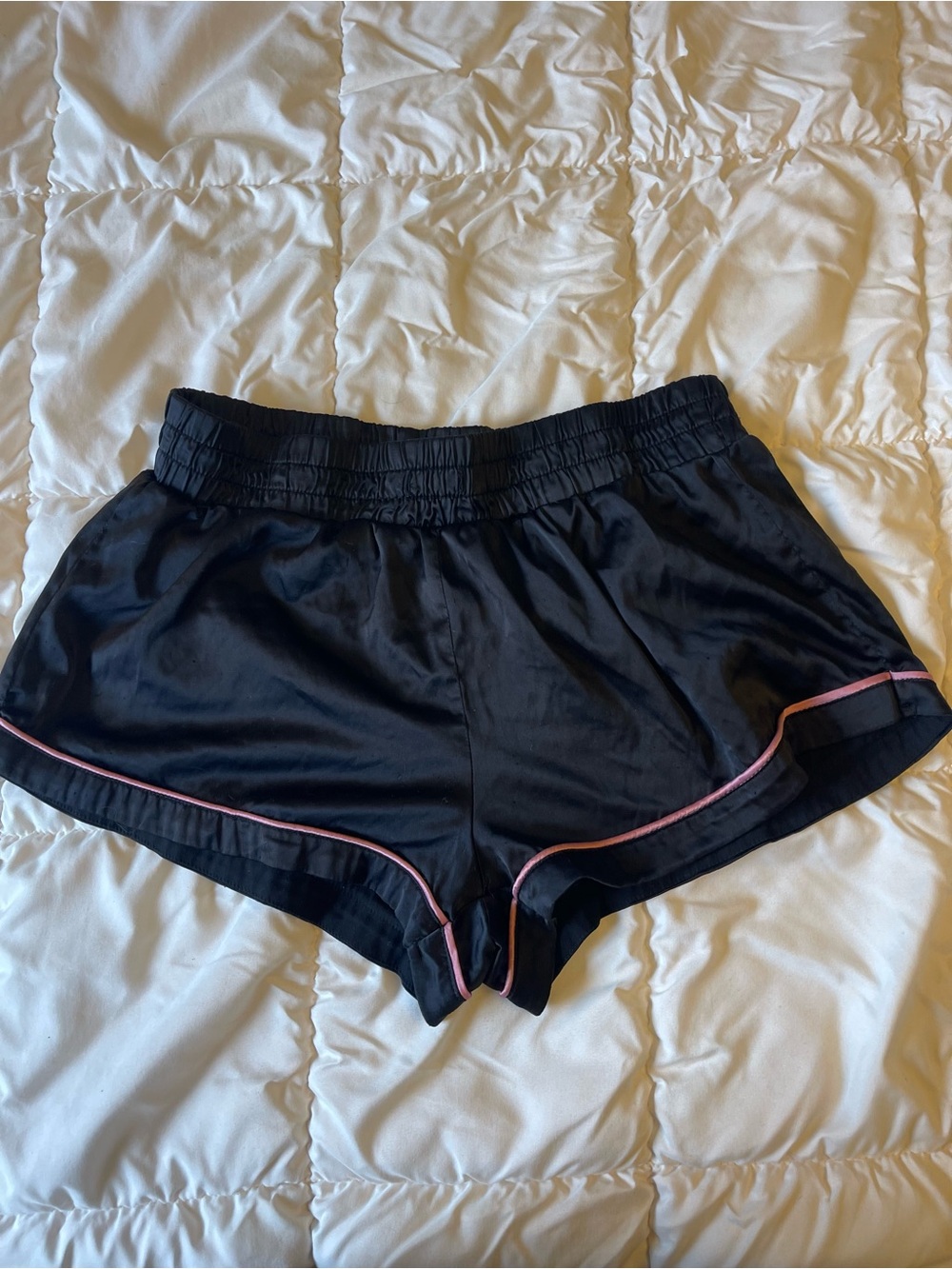 Garage Black Satin Lounge Shorts with Pink Trim